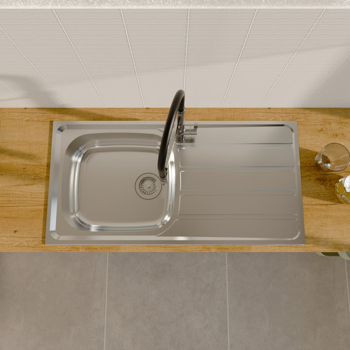 ES1 100 Single, Edelstahlspüle mit Abtropffläche und 1 Becken, 100 x 50 cm