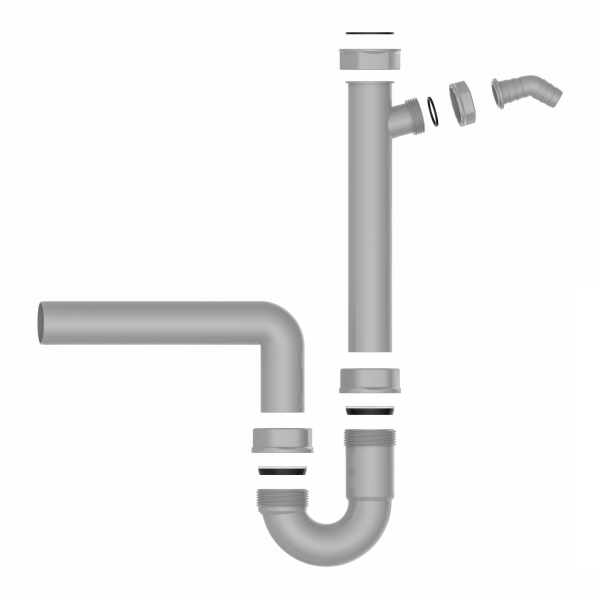 Sp&uuml;ltisch-R&ouml;hrensiphon, 50mm aus Kunststoff mit Ger&auml;teanschluss, Grau