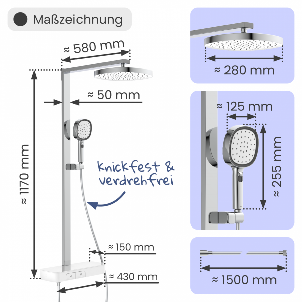 Regendusche Cleo, in Chrom/Weiß mit Thermostat und Ablage