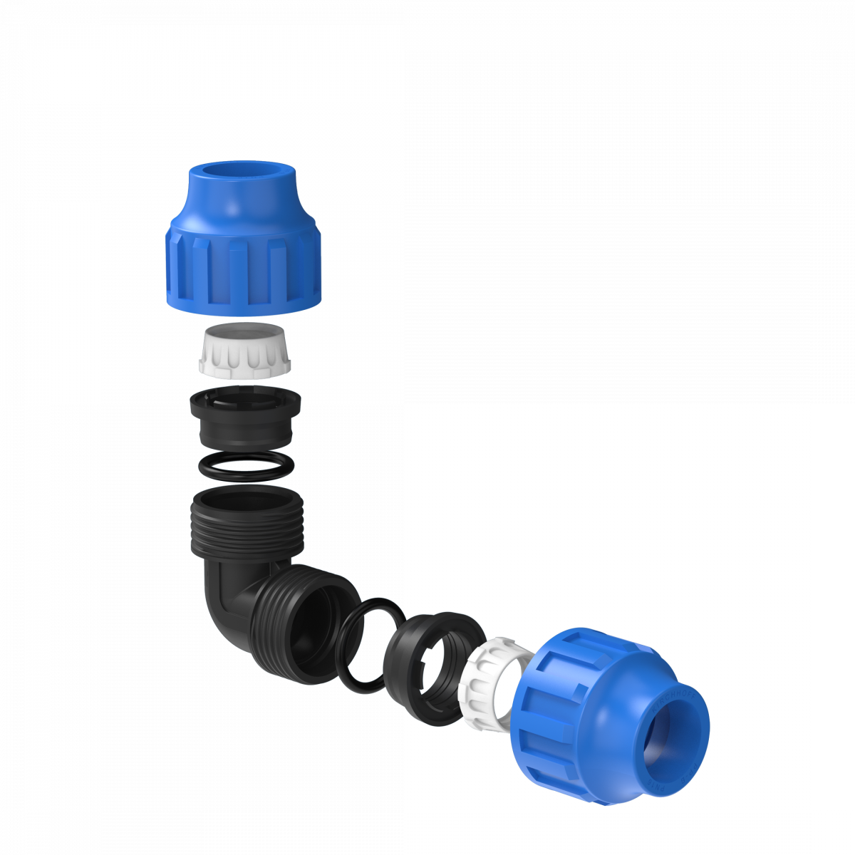 Fitting Winkel, 20 mm, Klemmfitting für HDPE