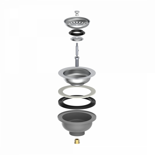 Korbventil ohne &Uuml;berlauf, &Oslash;114 mm aus Kunststoff und Edelstahl , Grau