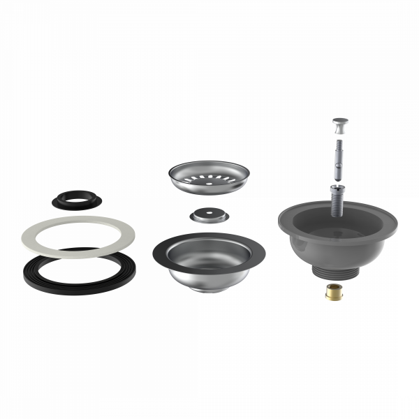 Korbventil ohne &Uuml;berlauf, &Oslash;114 mm aus Kunststoff und Edelstahl , Grau