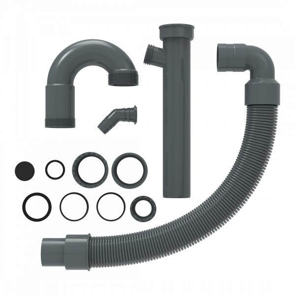 Flex-Sp&uuml;len-R&ouml;hrensiphon, mit Ger&auml;teanschluss, aus Kunststoff, Grau