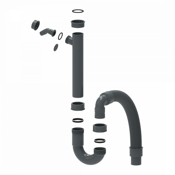 Flex-Sp&uuml;len-R&ouml;hrensiphon, mit Ger&auml;teanschluss, aus Kunststoff, Grau
