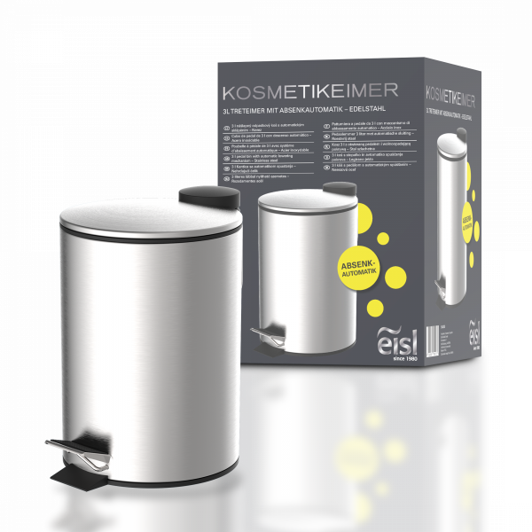Kosmetik-Treteimer, Mülleimer 3 l, Edelstahl mit Absenkautomatik