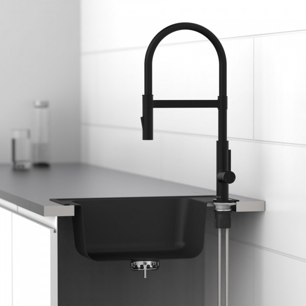 MIAMI Sp&uuml;ltischarmatur, Schwarz matt, mit Soft-Touch Schlauch