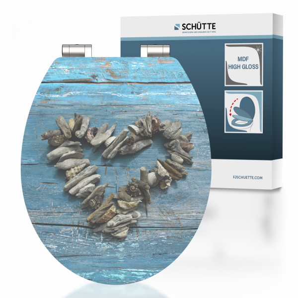 MDF High Gloss WC-Sitz mit Herz Motiv, SHELL HEART, mit Absenkautomatik