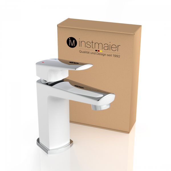 Bundle mit Badarmatur B2, Chrom/ Wei&szlig;, Ablaufgarnitur in Wei&szlig; und Flaschensiphon in Chrom