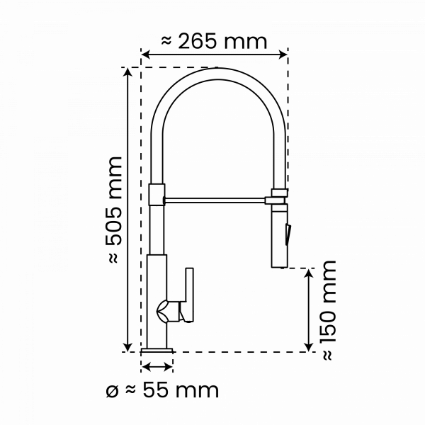 Küchenarmatur Nova, in Graphit matt mit herausnehmbarer Geschirrbrause, Hochdruck
