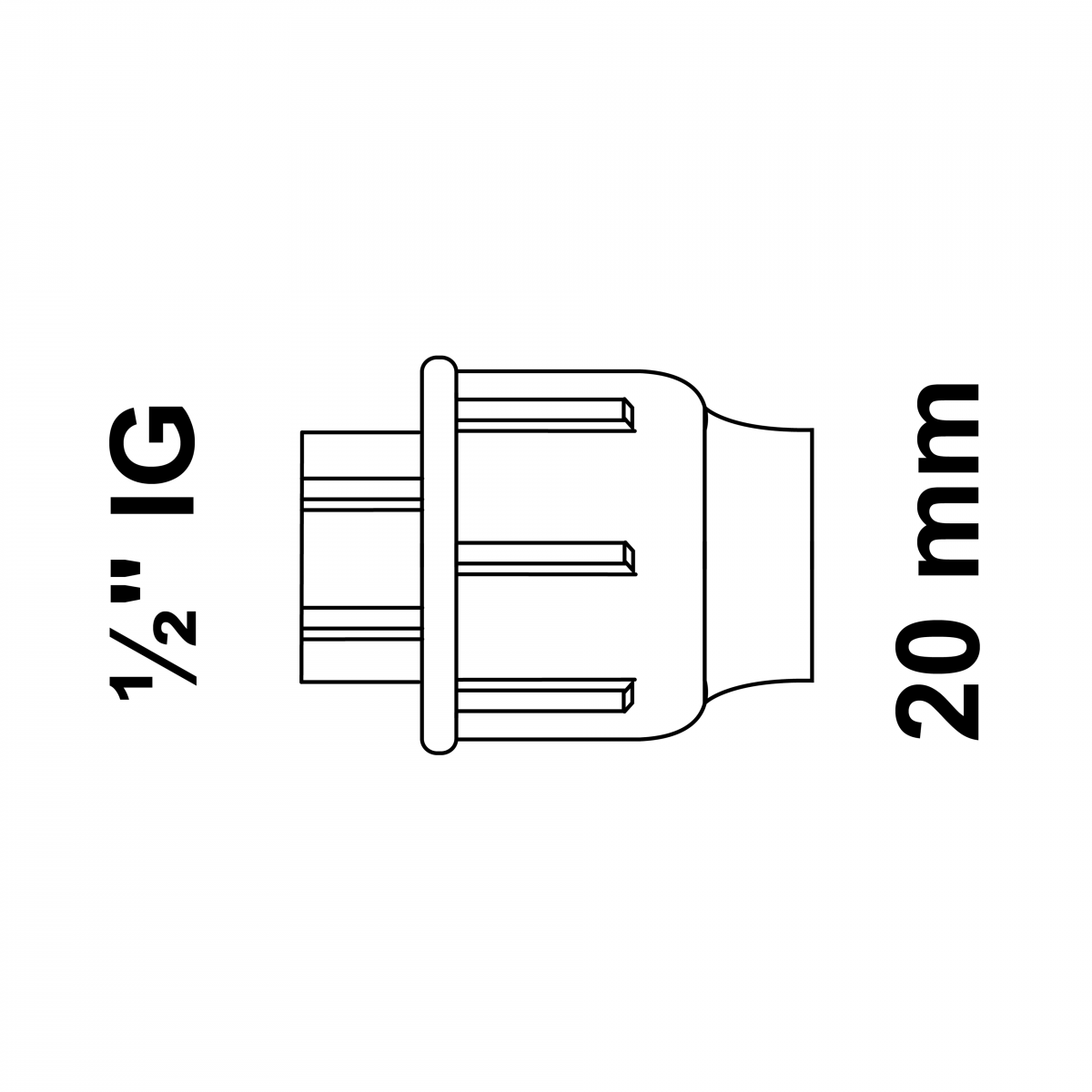 Übergangsstück, 20 mm auf 1/2" IG, Klemmfitting für HDPE"