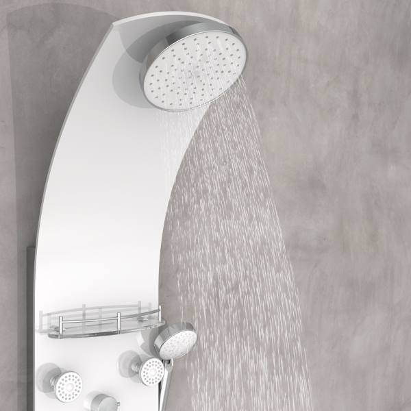 Duschpaneel KARIBIK, Wellnessdusche inkl. 6 Massaged&uuml;sen, Duscharmatur, Sicherheitsglas, Wei&szlig;