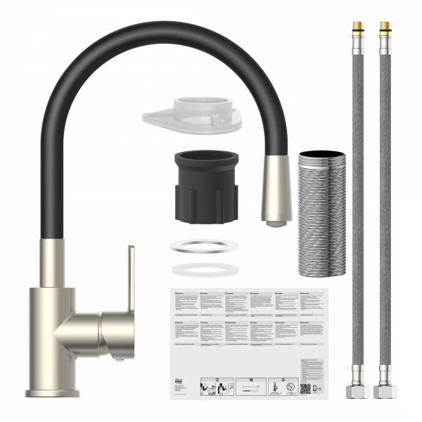 Spültischarmatur FLEXO, Edelstahloptik/Schwarz