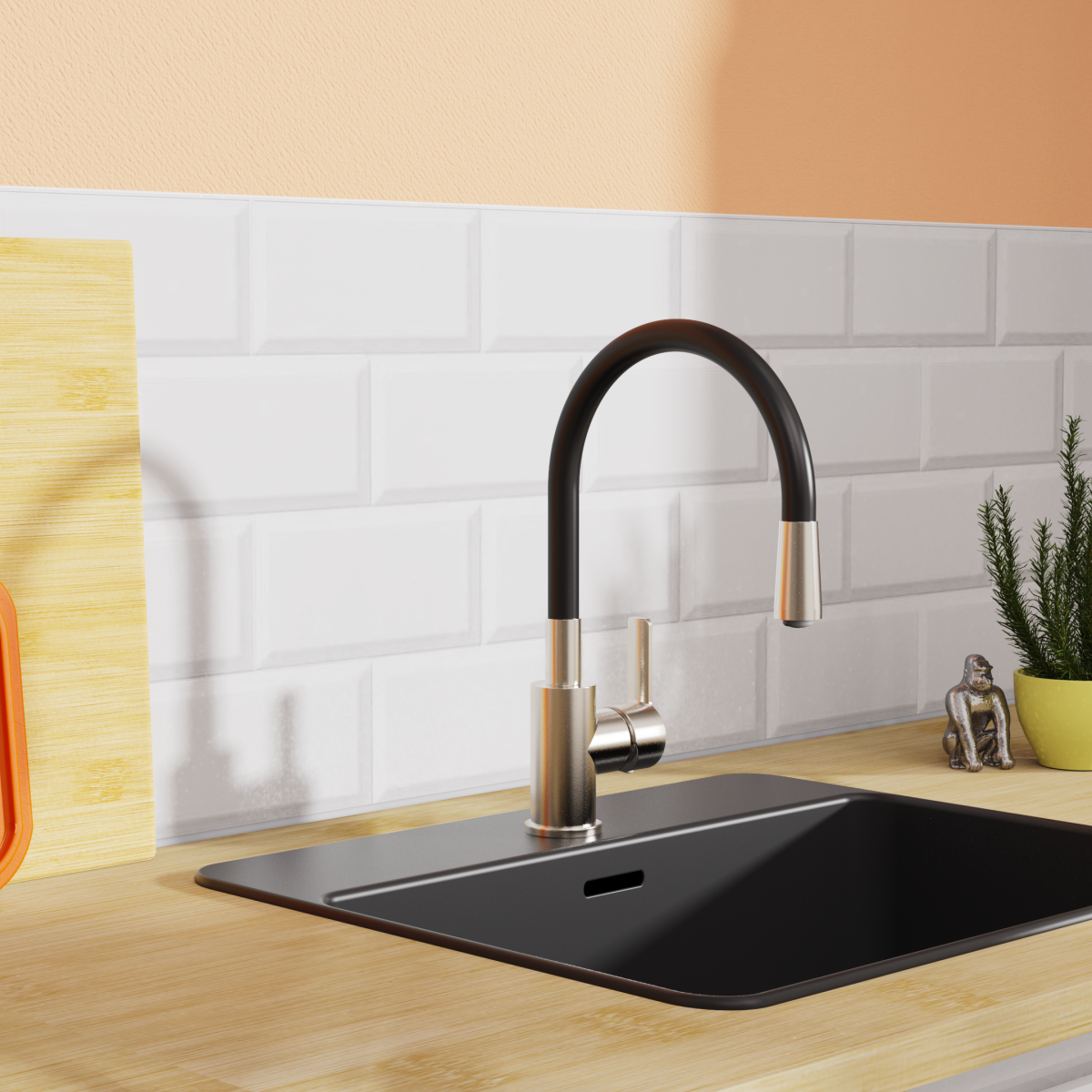 Spültischarmatur FLEXO, Edelstahloptik/Schwarz