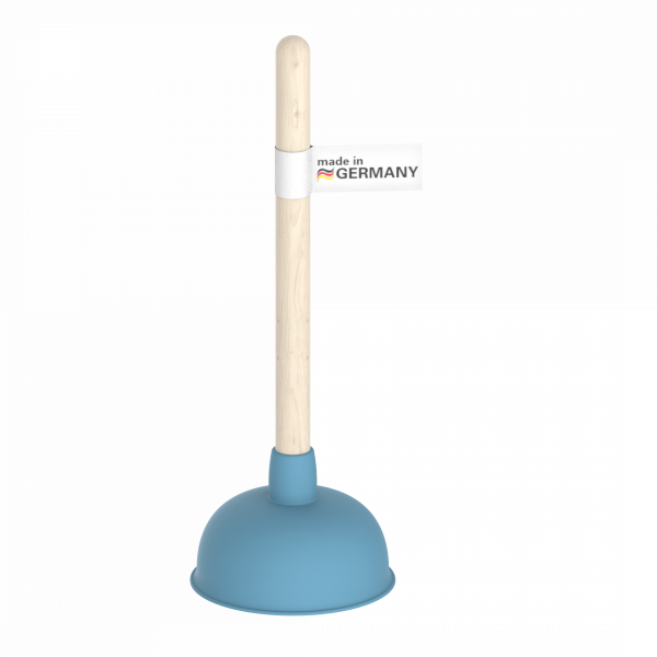 Saugglocke, P&ouml;mpel in Blau mit Holzgriff, &Oslash; 140 mm