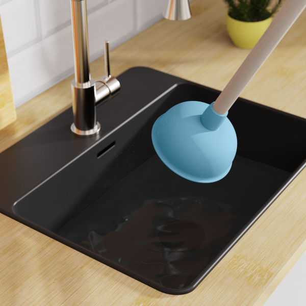 Saugglocke, P&ouml;mpel in Blau mit Holzgriff, &Oslash; 140 mm