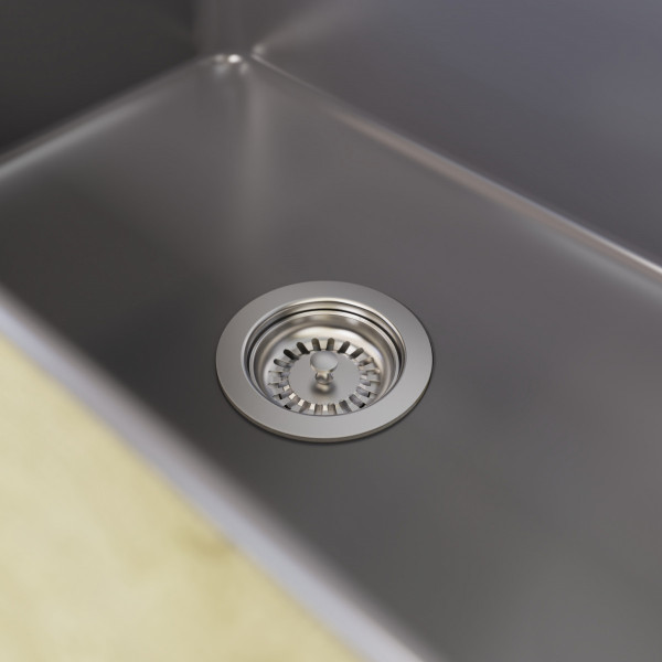 KS Korbventil mit Bowdenzug,1 1/2" AG, Edelstahl Ventilkelch und Sieb Ø114 mm, mit Überlaufanschluss"