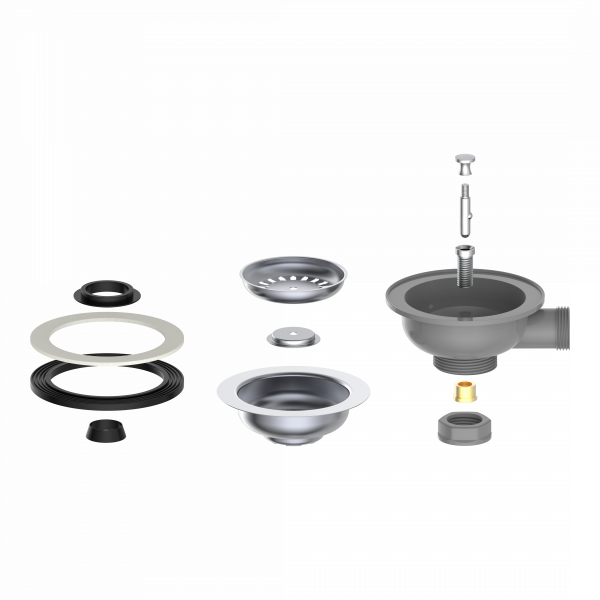 Korbventil mit &Uuml;berlauf, &Oslash;114 mm aus Kunststoff und Edelstahl , Grau