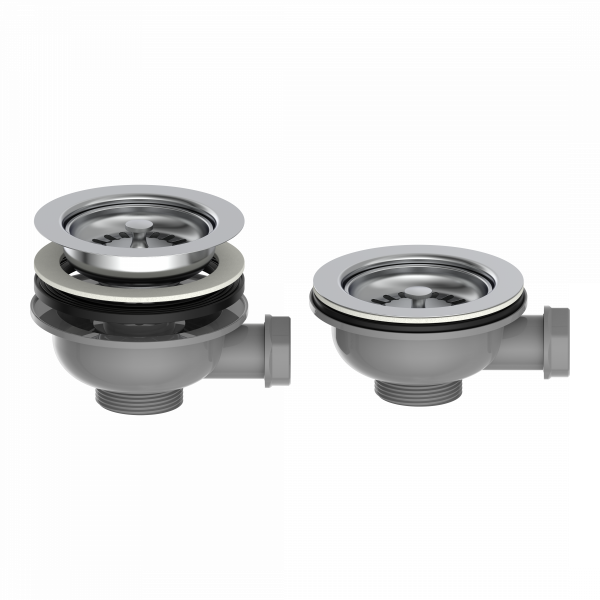 Korbventil mit &Uuml;berlauf, &Oslash;114 mm aus Kunststoff und Edelstahl , Grau