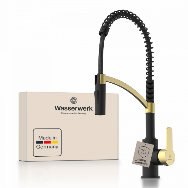 WK 3 in Schwarz/Gold, K&uuml;chenarmatur mit innovativem Spiralfeder-Design