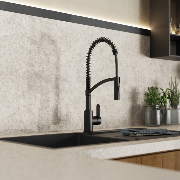 WK 3 in Schwarz, K&uuml;chenarmatur mit innovativem Spiralfeder-Design