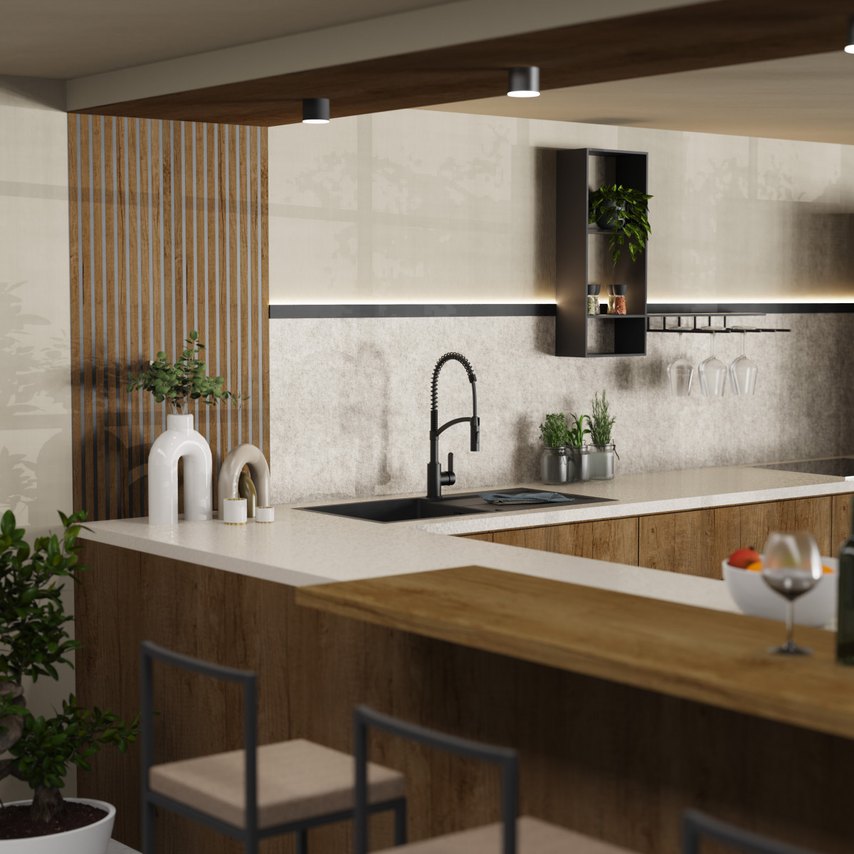 WK 3 in Schwarz, Küchenarmatur mit innovativem Spiralfeder-Design