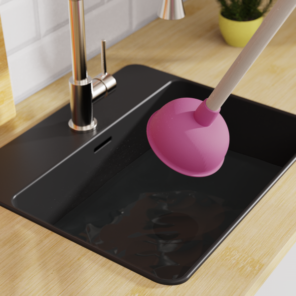 Saugglocke, P&ouml;mpel in Pink mit Holzgriff, &Oslash; 140 mm