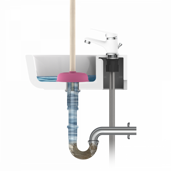 Saugglocke, P&ouml;mpel in Pink mit Holzgriff, &Oslash; 140 mm