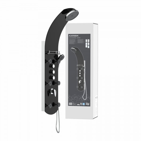 Duschpaneel KARIBIK, Wellnessdusche inkl. 6 Massagedüsen, Duscharmatur, Sicherheitsglas, Schwarz