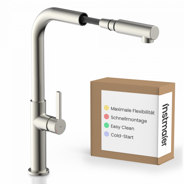 K&uuml;chenarmatur Cassia, in Edelstahloptik mit herausziehbarer Geschirrbrause, Hochdruck
