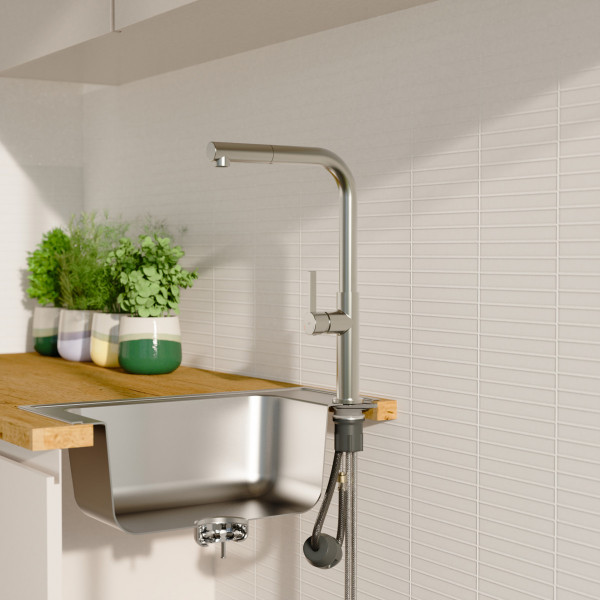 K&uuml;chenarmatur Cassia, in Edelstahloptik mit herausziehbarer Geschirrbrause, Hochdruck
