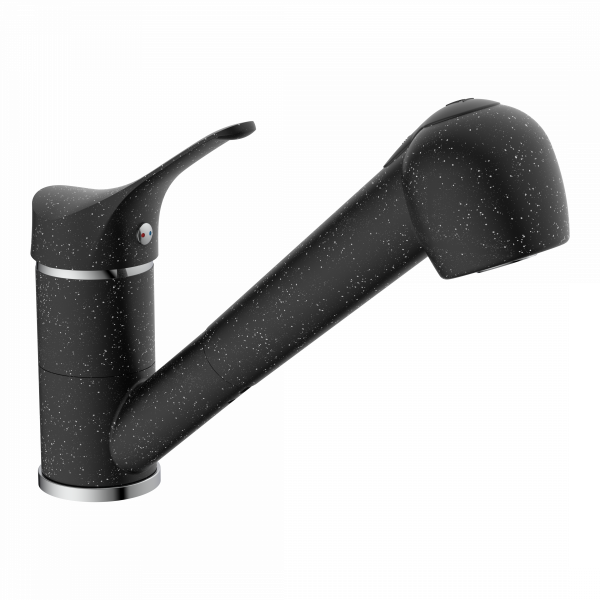 Sp&uuml;ltischarmatur GRANIT, herausziehbarer Geschirrbrause, schwenkbar, Granit/Schwarz