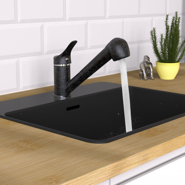 Sp&uuml;ltischarmatur GRANIT, herausziehbarer Geschirrbrause, schwenkbar, Granit/Schwarz