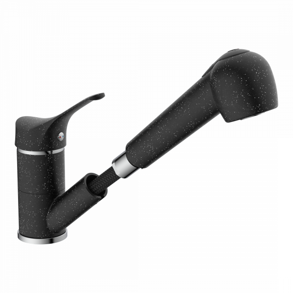 Sp&uuml;ltischarmatur GRANIT, herausziehbarer Geschirrbrause, schwenkbar, Granit/Schwarz, Niederdruck