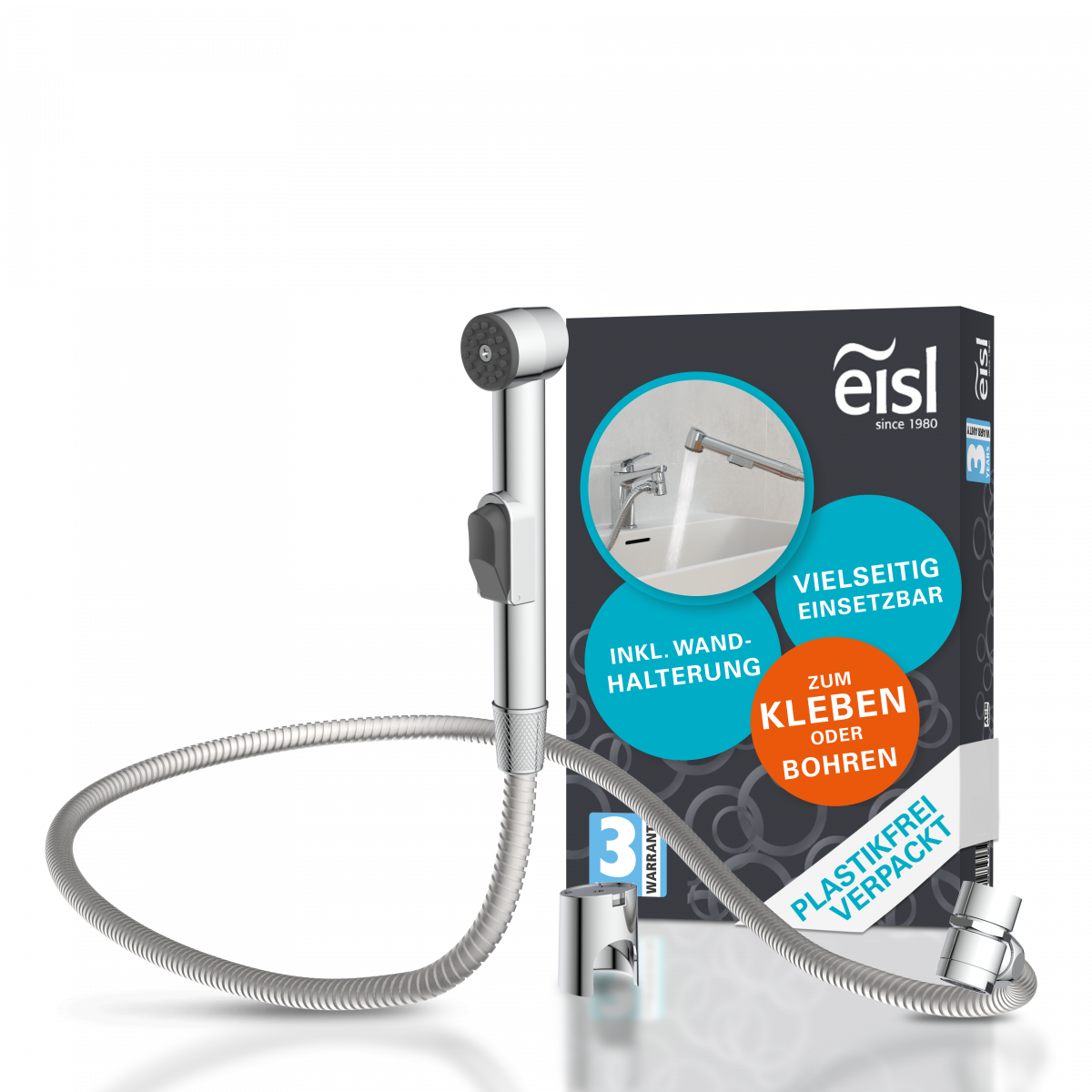 Waschbecken Handbrause, Bidet Handbrause, mit Wandhalterung und Brauseschlauch, Chrom