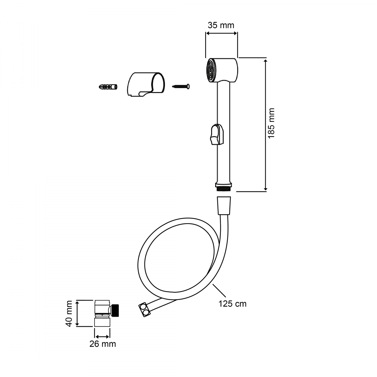 Waschbecken Handbrause, Bidet Handbrause, mit Wandhalterung und Brauseschlauch, Chrom