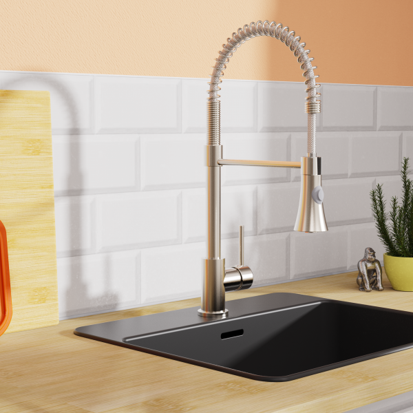 Spiralfeder Sp&uuml;ltischarmatur LEON, mit herausziehbarer Geschirrbrause, Nickel