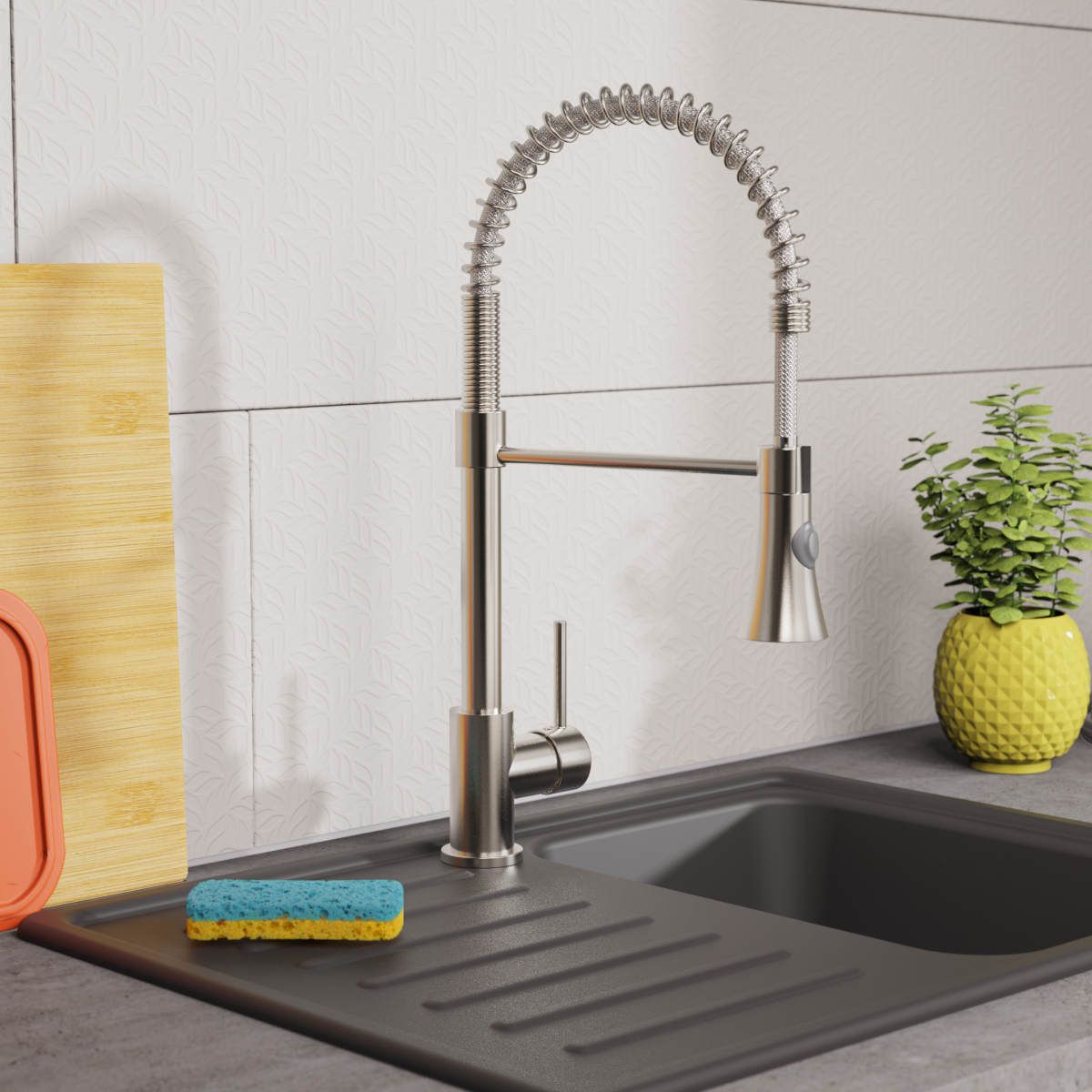 Spiralfeder Spültischarmatur LEON, mit herausziehbarer Geschirrbrause, Nickel