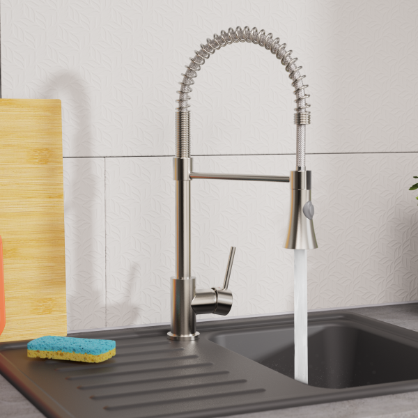 Spiralfeder Sp&uuml;ltischarmatur LEON, mit herausziehbarer Geschirrbrause, Nickel