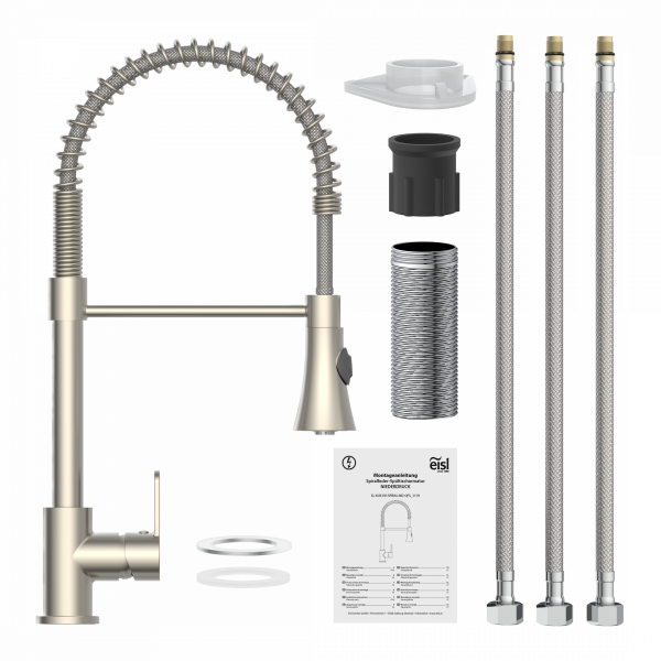 Spiralfeder Sp&uuml;ltischarmatur LEON, mit herausziehbarer Geschirrbrause, Nickel