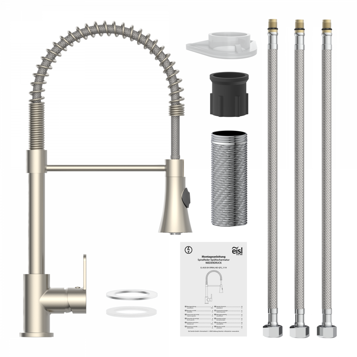 Spiralfeder Spültischarmatur LEON, mit herausziehbarer Geschirrbrause, Nickel