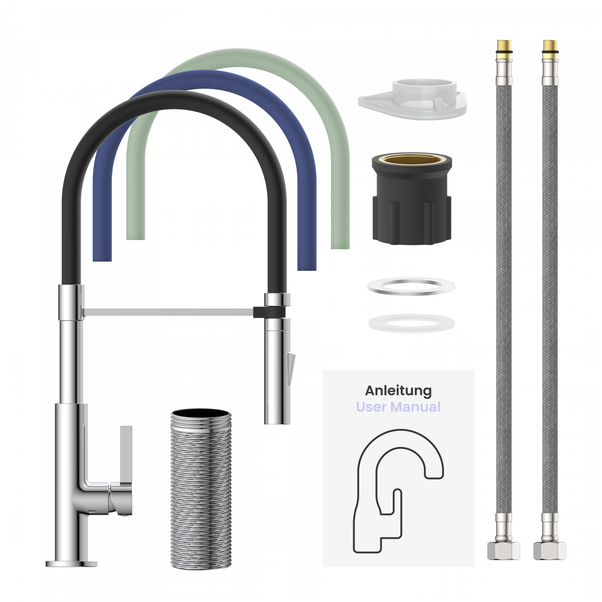Küchenarmatur Nova, in Chrom mit herausnehmbarer Geschirrbrause, Hochdruck