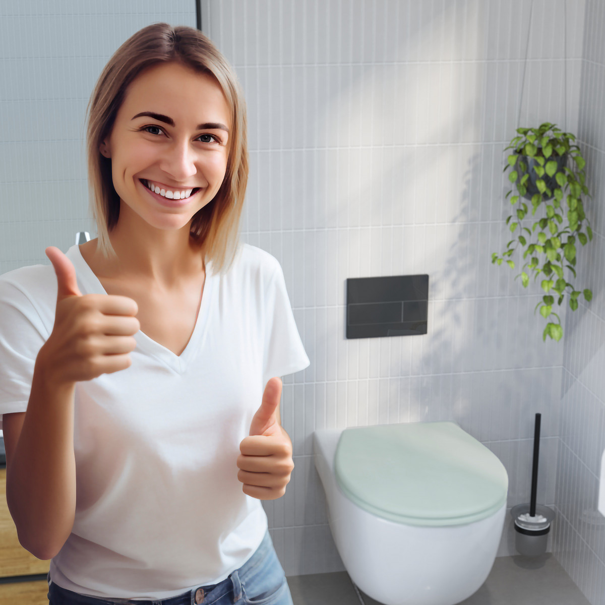 WC-Sitz Helma, in Salbei mit Absenkautomatik und Schnellverschluss, O-Form
