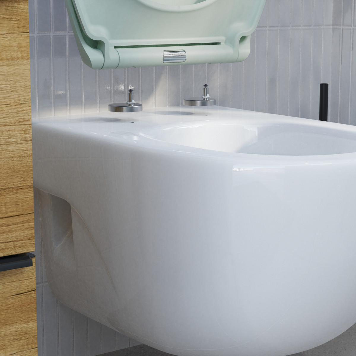 WC-Sitz Helma, in Salbei mit Absenkautomatik und Schnellverschluss, O-Form