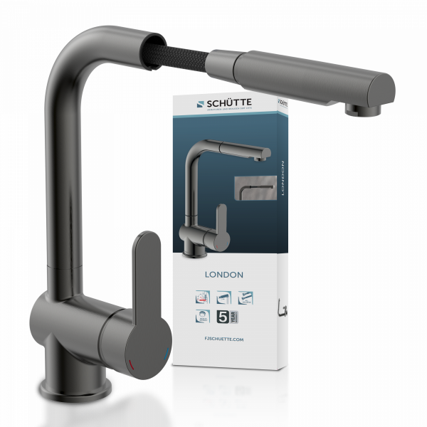 LONDON Sp&uuml;ltischarmatur, Graphit matt, mit herausziehbarem Auslauf