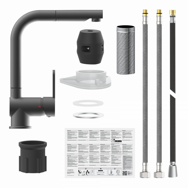 LONDON Sp&uuml;ltischarmatur, Graphit matt, mit herausziehbarem Auslauf