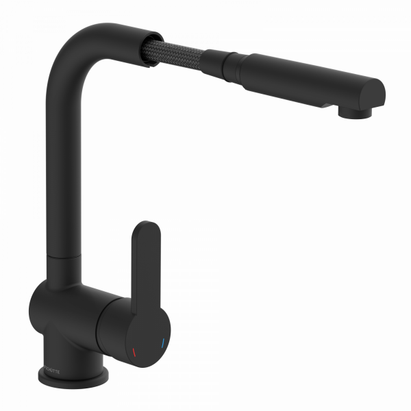 LONDON Sp&uuml;ltischarmatur, Schwarz matt, mit herausziehbarem Auslauf