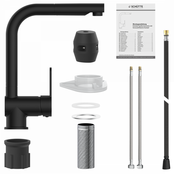 LONDON Sp&uuml;ltischarmatur, Schwarz matt, mit herausziehbarem Auslauf