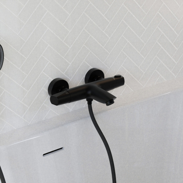 Badewannenarmatur Beatrice, in Schwarz matt mit Thermostat