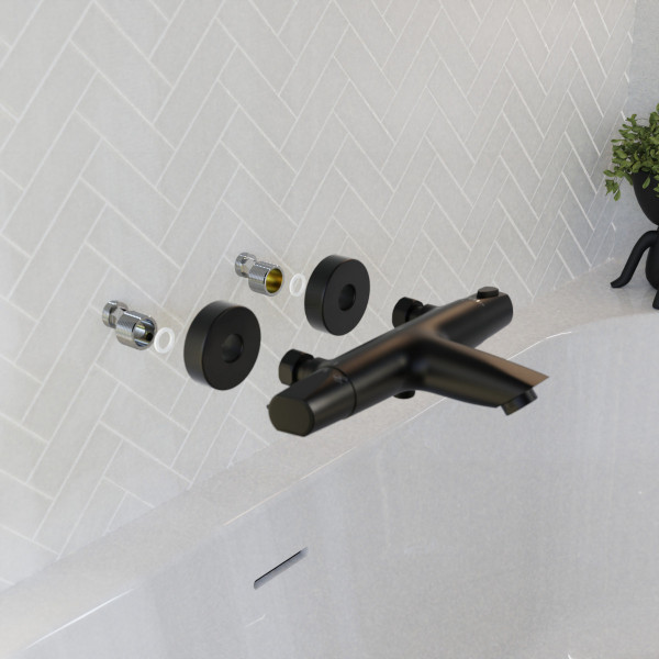 Badewannenarmatur Beatrice, in Schwarz matt mit Thermostat