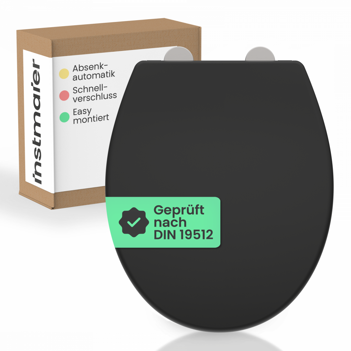 WC-Sitz Helma, in Schwarz mit Absenkautomatik und Schnellverschluss, O-Form